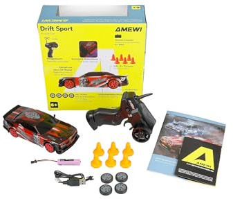 Amewi Ferngesteuertes Drift Sport Muscle Car mit Unterbodenbeleuchtung 4WD 1:24 RTR rot Kinder ab 6 Jahre