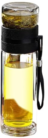 Botella con infusor de té de cristal – tazas de viaje resistentes al calor de 450 ml, tazas herméticas, filtro extraíble | recipiente para bebidas portátil para preparar infusiones de hierbas