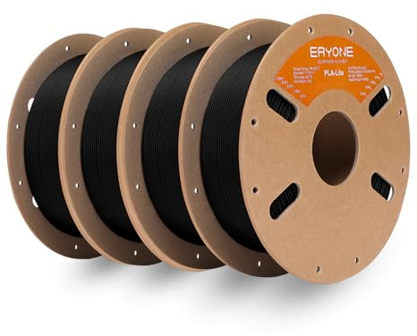 ERYONE PLA Lite Filament 1.75 mm, 4KG Bundle Filament PLA Lite For 3D Printer, +/- 0.03 mm, 1 kg/Spool, Pack of 4, Schwarz