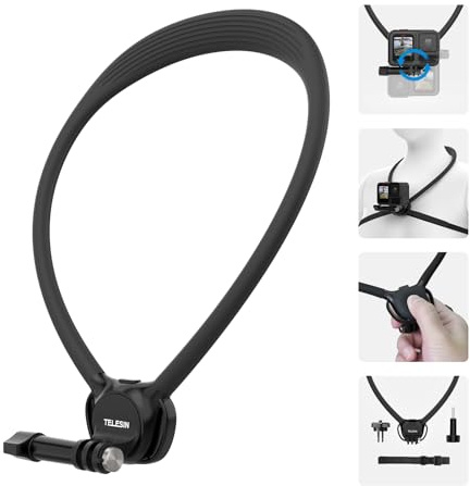 TELESIN SE 2.0 Neck Mount for DJI Action 6/5/4/Pocket Osmo 360/Nano, GoPro Hero 13/12/11, Insta360, POV Neck Holder with Chest Strap, Flexible Hands-Free Action Camera Accessories for Sports Travel