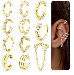 Morfetto Ear Cuff Ohrringe Damen Gold/Silber - 11 Stück Ohrmanschette Ohrringe Ohne Ohrloch 14K Vergoldet Ohrclips Damen Verstellbare Knorpel Ear Cuffs Fake Helix Piercings Geschenk