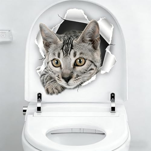 ARYIMYDP Pegatinas Divertidas para Tapa de WC con Diseño de Gato, Adhesivos Impermeables para Baño, Fáciles de Colocar y Despegar sin Dejar Residuos, 30x20 cm