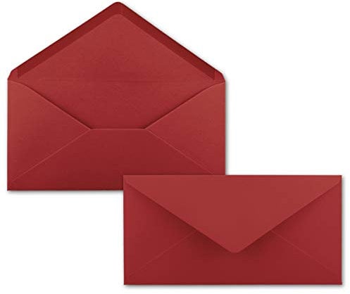 100 Brief-Umschläge Dunkel-Rot DIN Lang - 110 x 220 mm (11 x 22 cm) - Nassklebung ohne Fenster - Ideal für Einladungs-Karten - Serie FarbenFroh