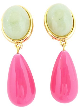 Leichte sehr große Ohrstecker Ohrringe vergoldet Stein jade-grün Anhänger pink Tropfen Designer JUSTWIN Geschenk Geburtstag Fest Party bunt Mode