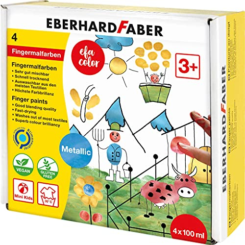 Eberhard Faber 578802 - Fingerfarben EFA Color, 4 Metallic Farben mit je 100 ml, Fingerfarben Kinder ungiftig