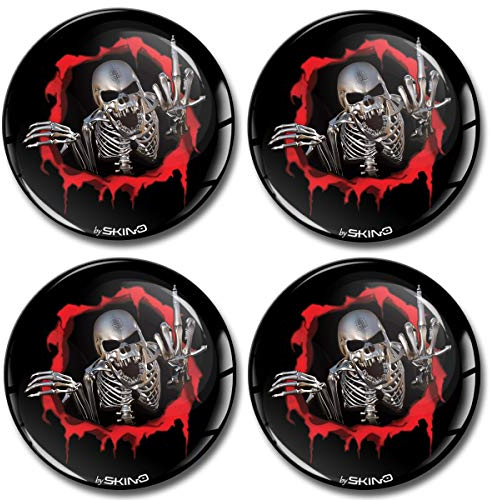SkinoEu Aufkleber Autoaufkleber für Radkappen Nabenkappen Nabendeckel Radnabendeckel Rad-Aufkleber 60mm Totenkopf Schädel Mittlefinger A 2660