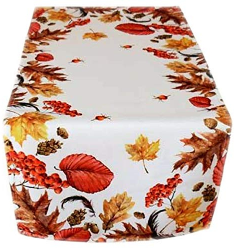 Raebel Herbst-Tischläufer, pflegeleicht, Polyester, Weiß, Gelb, Braun, Terrakotta und Dunkelrot -Töne, 40 x 90 cm