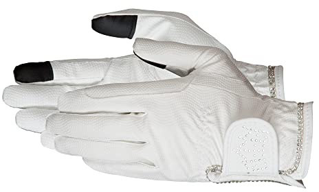 PFIFF 102599 Reithandschuh „Crystal Crown“ mit Strass, weiß XL