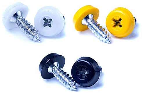 BEK-FIX® Number Plate Oversized Screws Plastic Top 2x White 2x Black 2x Yellow