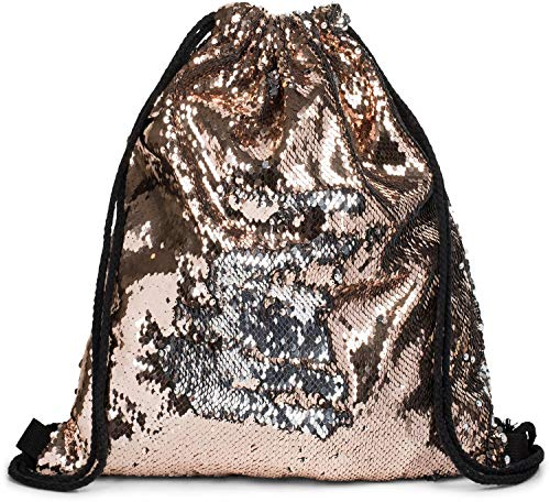 styleBREAKER Turnbeutel Hipster mit Pailletten, Rucksack, Sportbeutel, Beutel, Unisex 02012210, Farbe:Rosegold/Silber