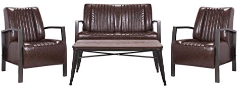 Mendler Wohnzimmer-Set HWC-H10, 2er Sofa Polstersessel Couchtisch, Kunstleder Metall Industrial MVG - braun