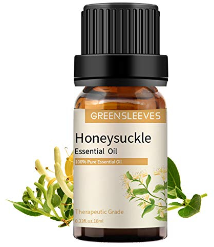 GREENSLEEVES Honeysuckle Essential Oil 10ml, 100% Natural, Perfect for Air Freshener, Body Care, Aromatherapy Massage, Scented Candle, Bath Bombs, Cleaning Formulas, Soap Making, Diffuser etc.
