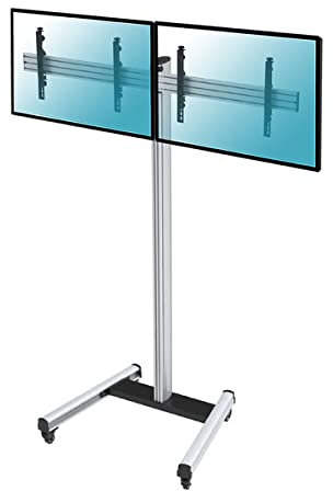 KIMEX - Soporte para TV - Montaje en Suelo - para 2 Pantallas 50-55 Pulgadas - Base con Ruedas - Altura 240 cm - 031-1220K2