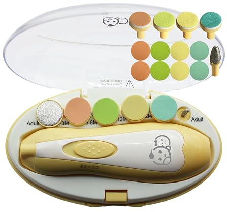 Royal Angels Coupe-ongles pour bébé 21 en 1, soin électrique des ongles pour bébé, 13 outils de remplacement supplémentaires, coupe-ongles et orteils pour nouveau-né, coupe et vernis (Jaune)