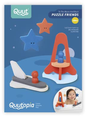 QUUT Puzzle Friends Weltraum-Abenteuer - Innovatives Badespielzeug & Babyspielzeug ab 10 Monaten - Fördert Motorik, Kreativität & Fantasie - Inklusive Fingerpuppen & Aufbewahrung