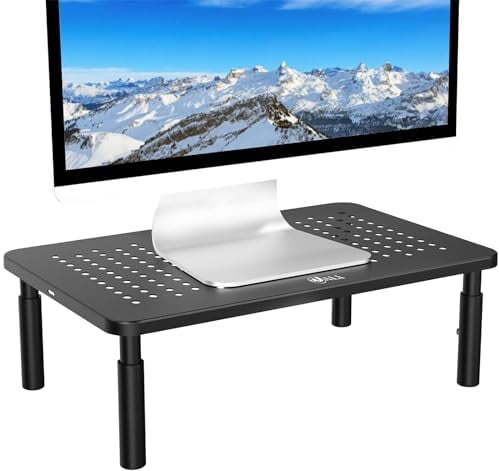 WALI Computer Monitor Stand Riser, 3 Height Adjustable Monitor Riser, Metal Desk Computer Stand for Office Home School Supplies, 37 x 24 cm, 1 Pack, Black (STT003)