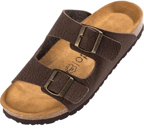 Palado Herren Pantoletten Korfu - Sandalen Made in Spain - bequeme Hausschuhe mit Kork-Fußbett - modische Sommerschuhe Print Braun 1 UK9 - EU42