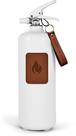 Nordic Flame Feuerlöscher weiß mit Leder Emblem Dunkel 2 kg N130