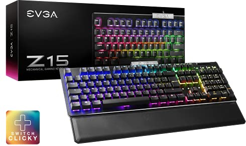 EVGA Z15 RGB Gaming Keyboard, RGB Backlit LED, Hot Swappable Mechanical Kailh Speed Silver Switches (Clicky), 822-W1-15DE-K2, Bronze