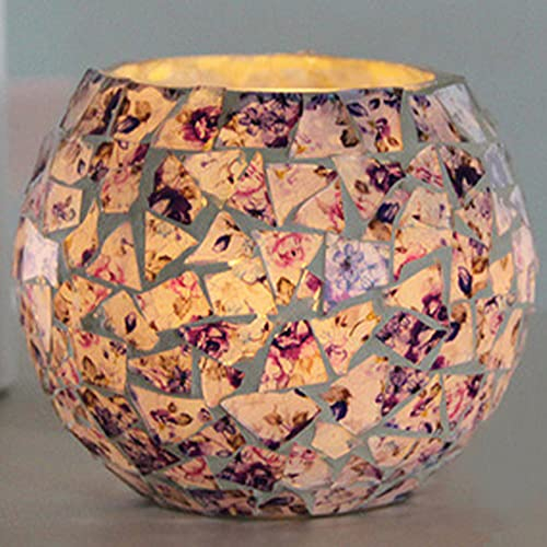 Ulalaza 2 Stück Teelicht Kerzenhalter Mosaik Glaskerzengläser Handgemachte Romantische Teelichthalter Freundschaft Nachtlicht für Party Hochzeit Geburtstag Jubiläum