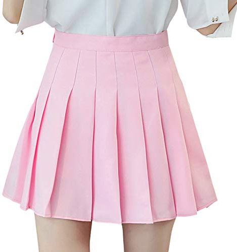 Geagodelia Gonna a Pieghe da Donna Ragazza Gonna Corta in Tinta Unita Mini Gonna Stile College Classicio Elegante Autunnale e Invernale Cosplay (Rosa, S)