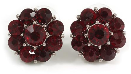 Boucles d'oreilles à tige en forme de fleur en cristal rouge rubis 18 mm, Cristal Métal Pierre précieuse