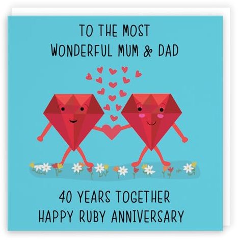Hunts England - Large Mum And Dad - Parents 40th Anniversary Card - To A Wonderful Mum & Dad - 40 Years Together - Happy Ruby Anniversary - Iconic Collection - Large - 210 x 210 mm