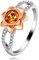 Uloveido 14K Rose Blume Ring mit rundem Schnitt simulierte orange Diamant, zwei Töne Infinity Floral Ehering für Frauen Mädchen Y812