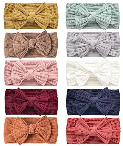 DRESHOW 10 Pack Baby Headbands for Girls Newborn Baby Nylon Headbands with Bows Hair Accessories