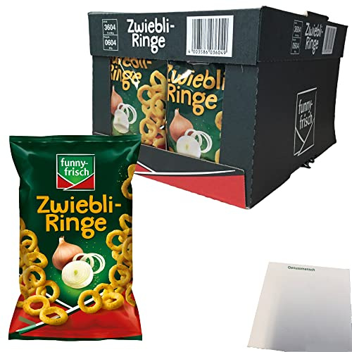 Funny Frisch Zwiebliringe geoldgelbe Maisringe mit herzhaftem Zwiebelgeschmack 14er Pack (14X80g Tüte) + usy Block