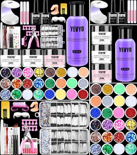 Acrylic Nail Kit with Everything for Beginners, Professional Nail Starter Kit with UV Light, Acrylic Powder and Liquid Monomer Set, Nail Glitter and DIY Nail Art Tools.