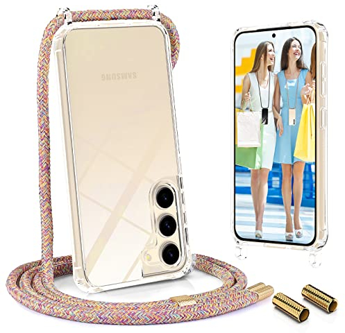 UYMO Handykette Hülle mit Band kompatibel mit Samsung Galaxy S23 5G 6.1 - | Necklace Transparent Handyhülle Case mit Schnur Abnehmbar |,Stoßfeste Schutzhülle zum Umhängen Kordel, Regenbogen