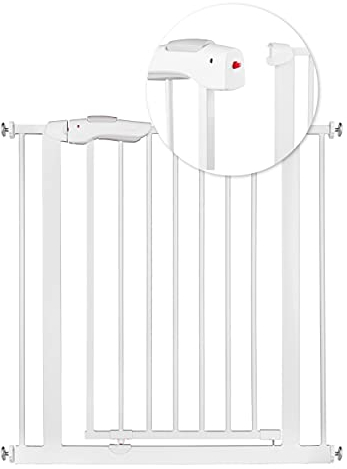 Nukido Treppenschutzgitter Ohne Bohren Türschutzgitter 90° Stop Türgitter Baby Kinder Kindergitter Schutzgitter Breite Verstellbar 75-105 cm Weiß 105 x 78 cm