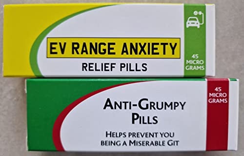Joke Pill Boxes Prank Medication Range Anxiety EV Electric Vehicle and a Grumpy Joke Pill Box Included Fill with Your own Treats