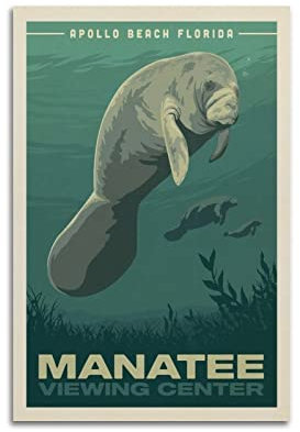 ZENGYL Vintage-Poster, Manatee-Betrachtungszentrum, dekoratives Gemälde, Leinwand, Wandposter und Kunstbild, modernes Familien-Schlafzimmer, Dekor-Poster, 40 x 60 cm