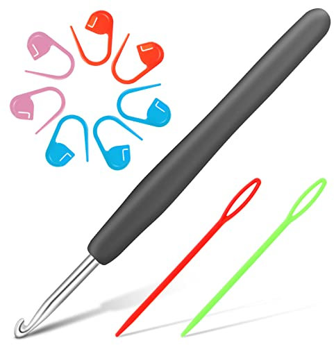 cobee Häkelnadel Set, 6,0 mm Häkelnadel, ergonomisch mit Maschenmarkierern und stumpfen Nadeln mit großem Öhr weicher Griff Häkelgriffe Aluminium Strickhäkelnadel, Häkelzubehör