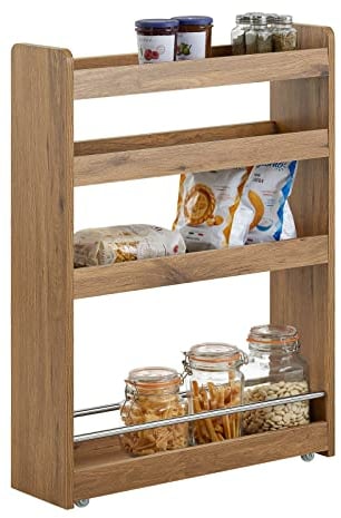 SoBuy Schmaler Küchen & Badezimmer Rollwagen mit 4 Rädern Servierwagen mit Rollen Rollcontainer Kompakte Aufbewahrungseinheit mit Rollen für Küche, Bad, Kosmetik, Bastelbedarf 60x81x18,5 cm NSR01-PF