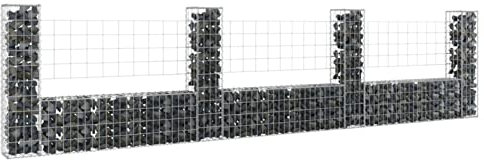 Homgoday Panier de gabion en U avec 4 poteaux en fer, 380 x 20 x 100 cm, gabion pour pierres, gabion avec lit, gabions métalliques, gabions métalliques pour pierres, gabion lit surélevé, gabion pierre