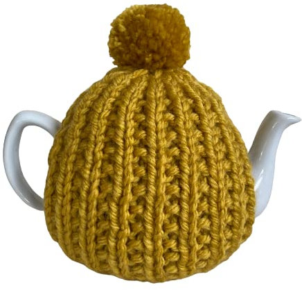 Hand Knitted Mustard Tea Cosy, Fits 4-6 Cup Teapot