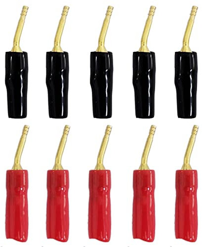 10pcs 2mm Speaker Pin Tip Connectors Black & Red Copper Plated Banana Male Plugs Screw Type Set