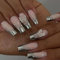 AKOFIC 24 Pièces Faux Ongles Moyen Cercueil, Faux Ongles à Coller French, Rose Gris Glazed Press on Nails avec Gel Pad Ongles, Brillant Papillon Strass Faux Ongles Reutilisable Sans Colle pour Femmes