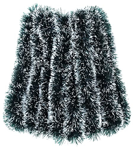 10m Girlande Weihnachten, dunkelgrün Frost Spitze Lametta Girlande dicken weißen Schnee Tannengirlande Girlande für Weihnachtsbaum, Party Decke hängende Dekoration für Hochzeit Geburtstag Xmas Party