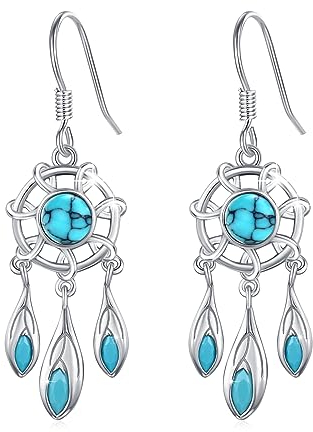 Traumfänger Ohrringe Damen 925er Sterling Silber Türkisfarbener Dream Catcher Earrings Traumfänger Schmuck Geschenke Frauen Mädchen