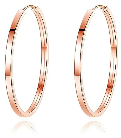 Bewenda Ohrringe Silber 925 Creolen Groß, 925 Sterling Silber Creolen Ohrringe, Leichte Hypoallergen Große Damen Ohrringe Kreolen Rosegold in 40mm, Klappcreolen Runde Kreis Endless Ohrschmuck