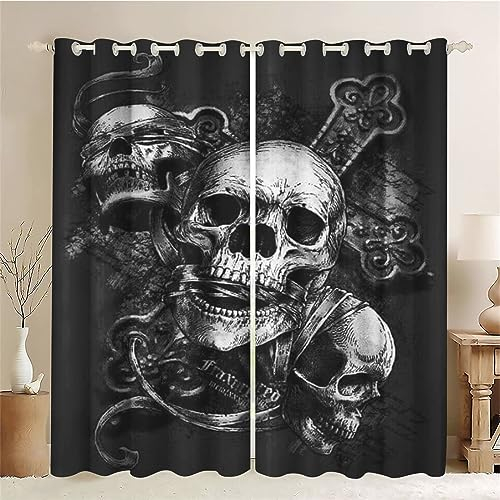 SMchwbc Vorhänge Totenkopf Gardinen Blickdicht mit Ösen Gothic Vorhänge Skull 3D Verdunkelungsvorhäng Totenkopf rosa 2er Set Gardinen für Dekoration (4,150 x 166cm(2X75X166cm))