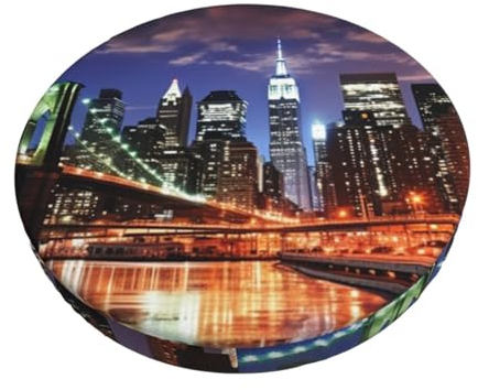 LZQPOEAS New York Night Print Hockerbezüge Runde Barhocker Sitzbezüge Weicher Samt Hocker Schonbezug mit Elastischem Waschbarem Hocker Kissenbezug Abnehmbarer Stuhlbezug für Bar Runde Hocker