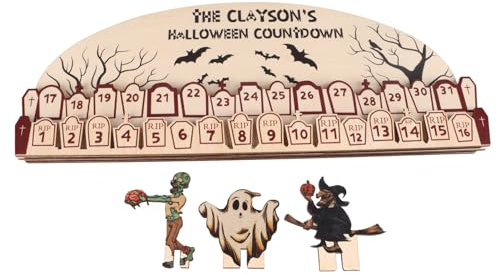 Kuuleyn Halloween-Countdown-Kalender 2023, 31 Tage, DIY Beweglicher 3D-Holzblock-Kalender, Adventskalender, Feiertagsdekoration, Geschenk Für Den Heimtisch