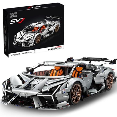MISINI Technik SVJ Supersportwagen Bausteine Modell, 1:8 3244 Teile Groß Auto Klemmbausteine, Rennwagen Bausatz, Sportwagen Spielzeug, Auto Geschenke für Erwachsene und Jugen
