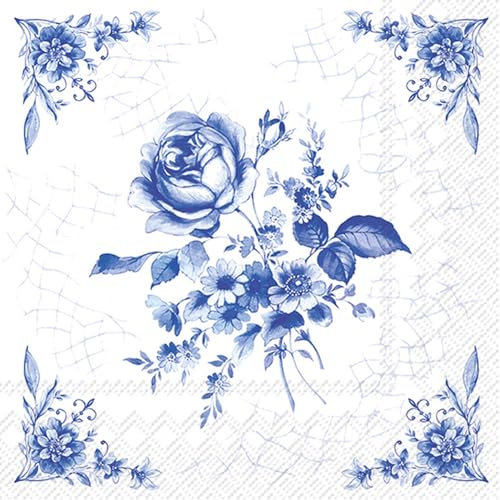 20 Servietten Blumen, Garten & Natur Rose in blau als Tischdeko. Papierservietten mit Motiv. Auch für Decoupage und Serviettentechnik 33x33cm