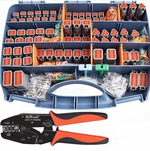 JRready Deutsch Stecker Kit 635 PCS mit Crimpzange ACT-LY-16DT DT Stecker 2,3,4,6,8,12 polig IP68 Waterproof Größe 16 Terminal Kit 14-18 AWG Deutsch Removal Tool Automotive Repair Accessory